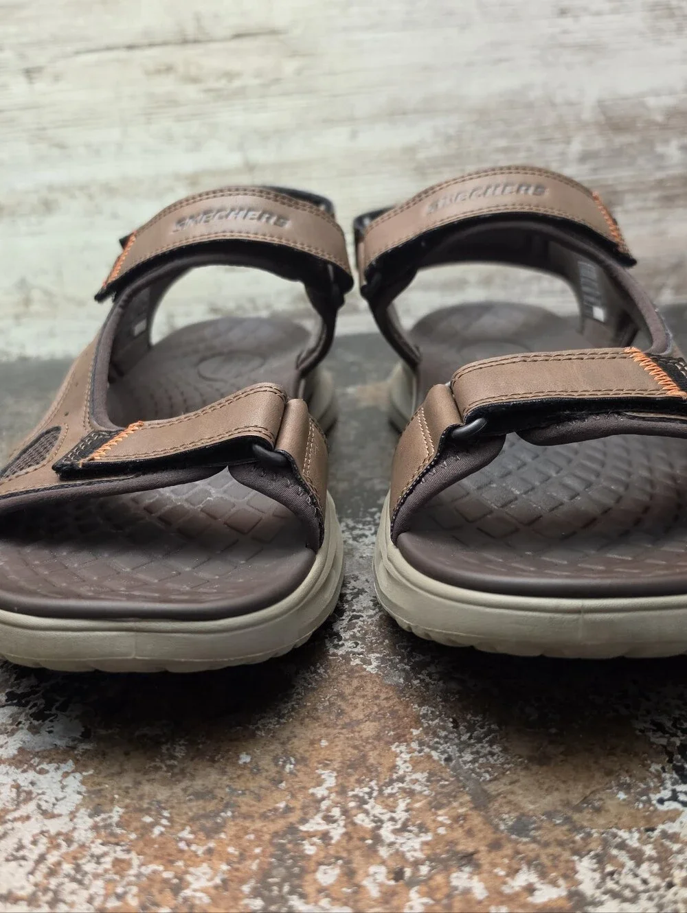 Mens Skechers Orvan Gamble Sandals Shoes Sz 12 M Used VGC Brown Leather 211371 B